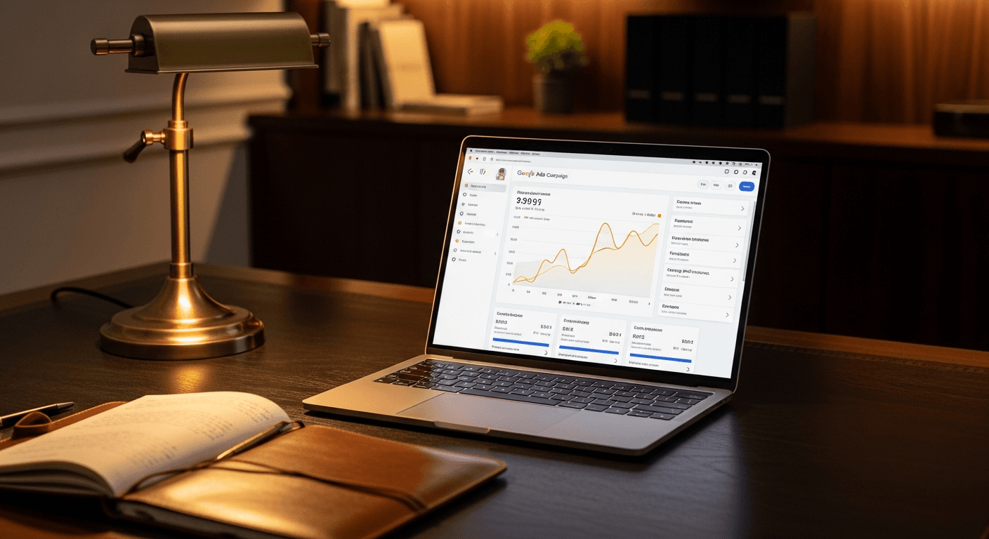 Google Ads campaign dashboard showing performance metrics for a luxury retailer