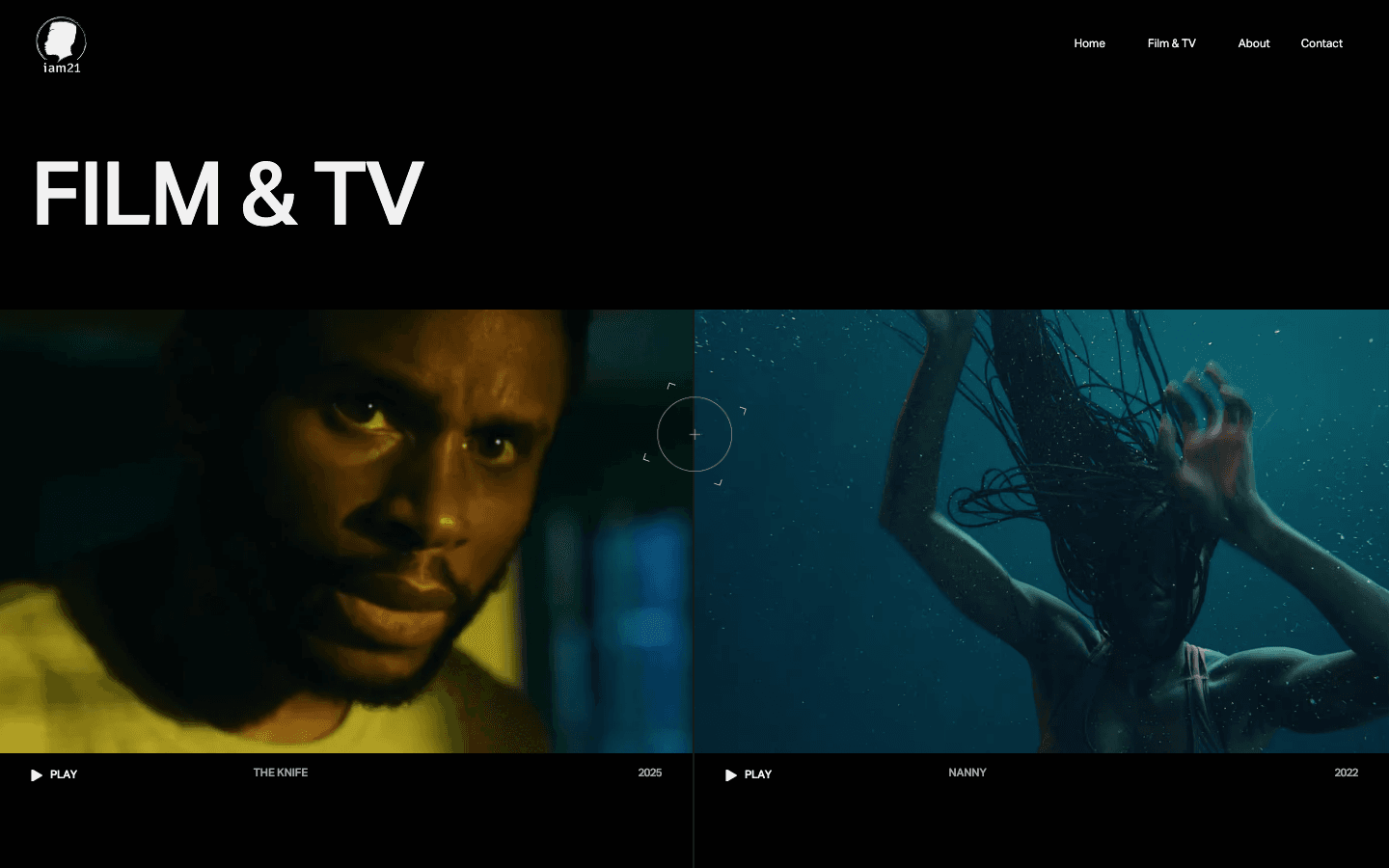 iAm21 Entertainment Film and TV page showing The Knife and Nanny productions