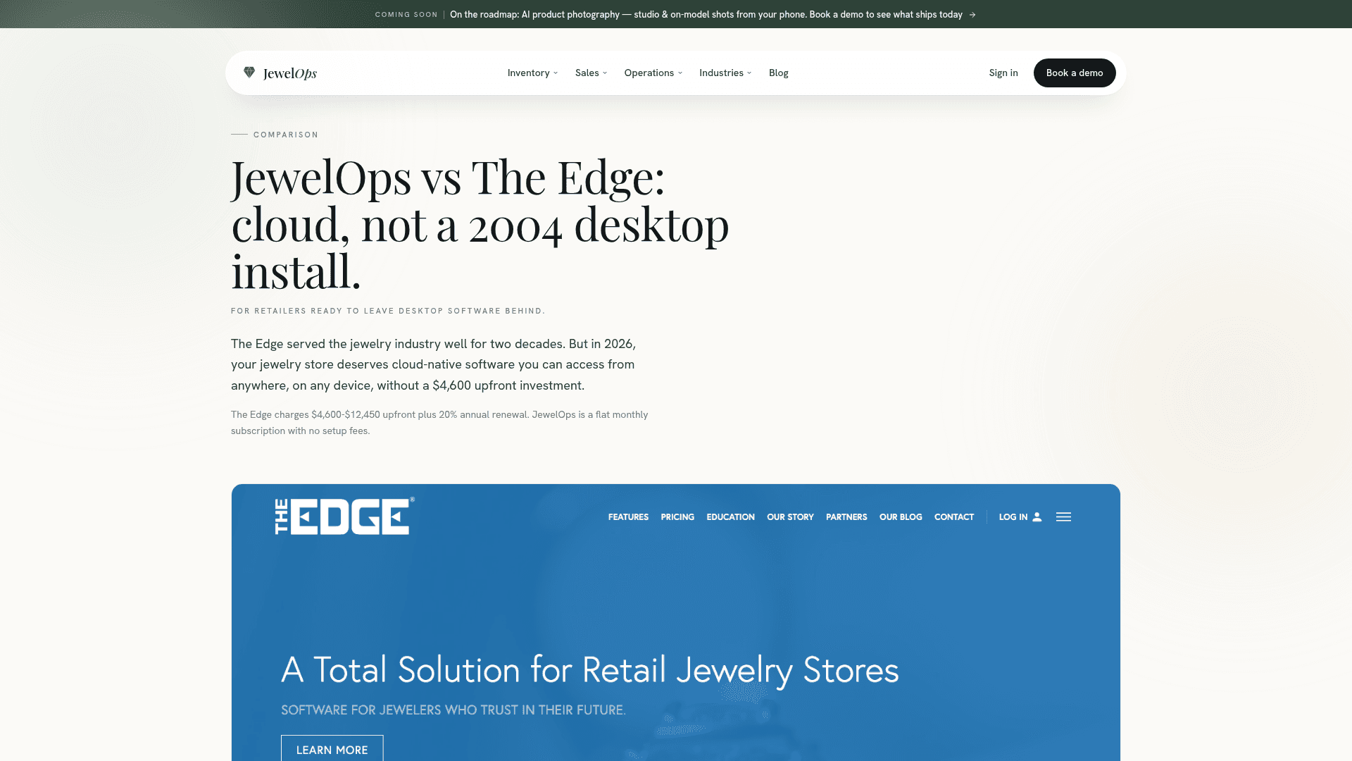 JewelOps competitor comparison page with dated screenshot