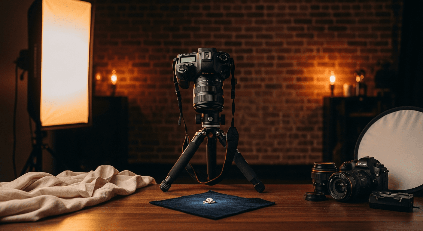 Behind the scenes luxury jewelry product photography setup