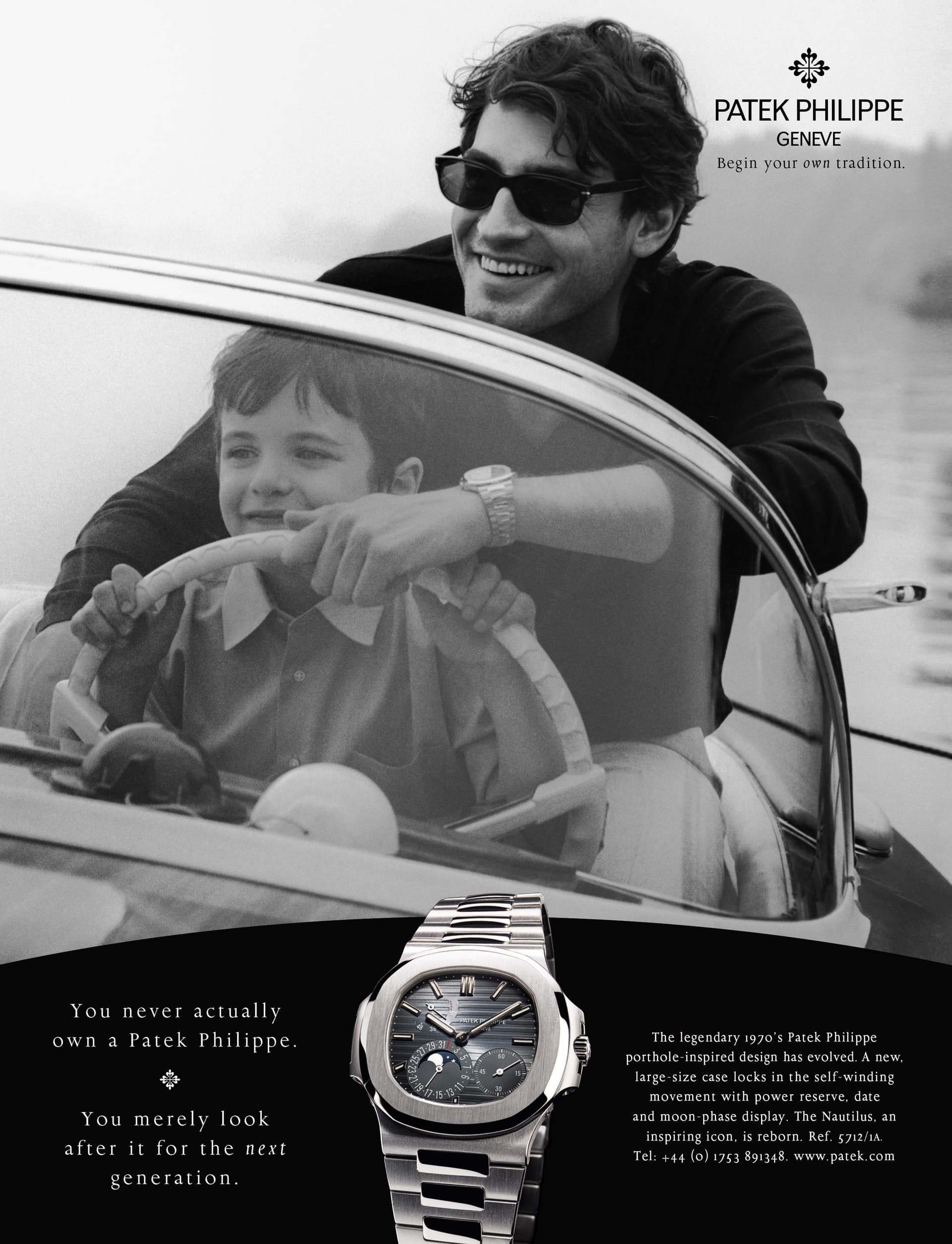 Patek Philippe Generations campaign by Peter Lindbergh, father and son on a boat, You never actually own a Patek Philippe