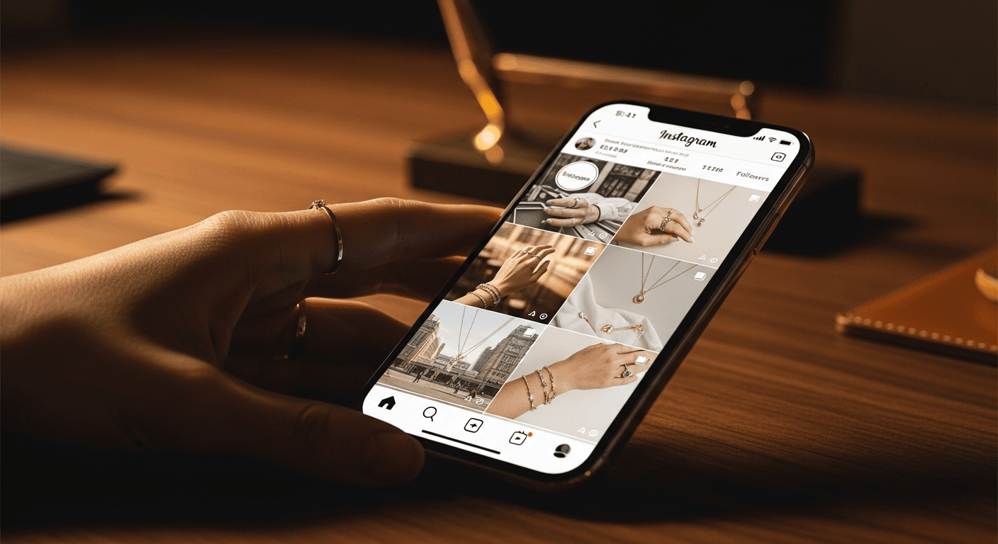Instagram profile grid of luxury jewelry content on a phone