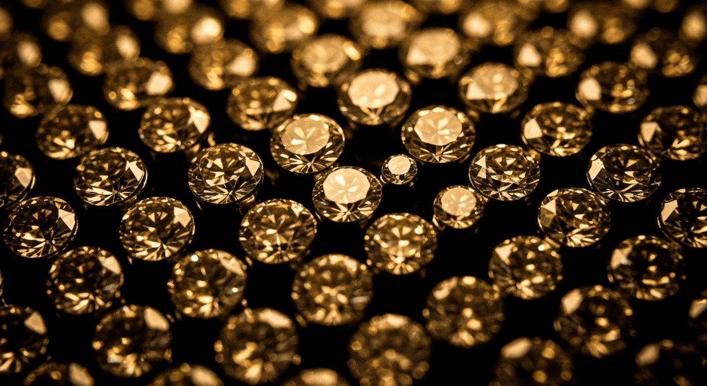 Abstract macro of diamond pave glowing gold under warm tungsten