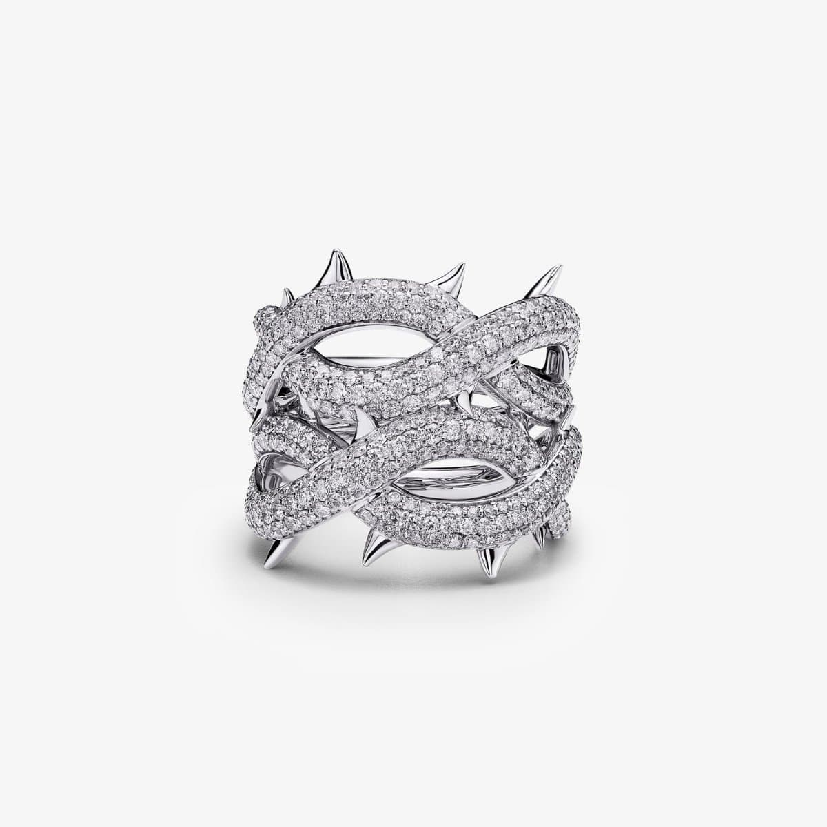 Sculptural diamond-set silver ring by Alex Moss NY
