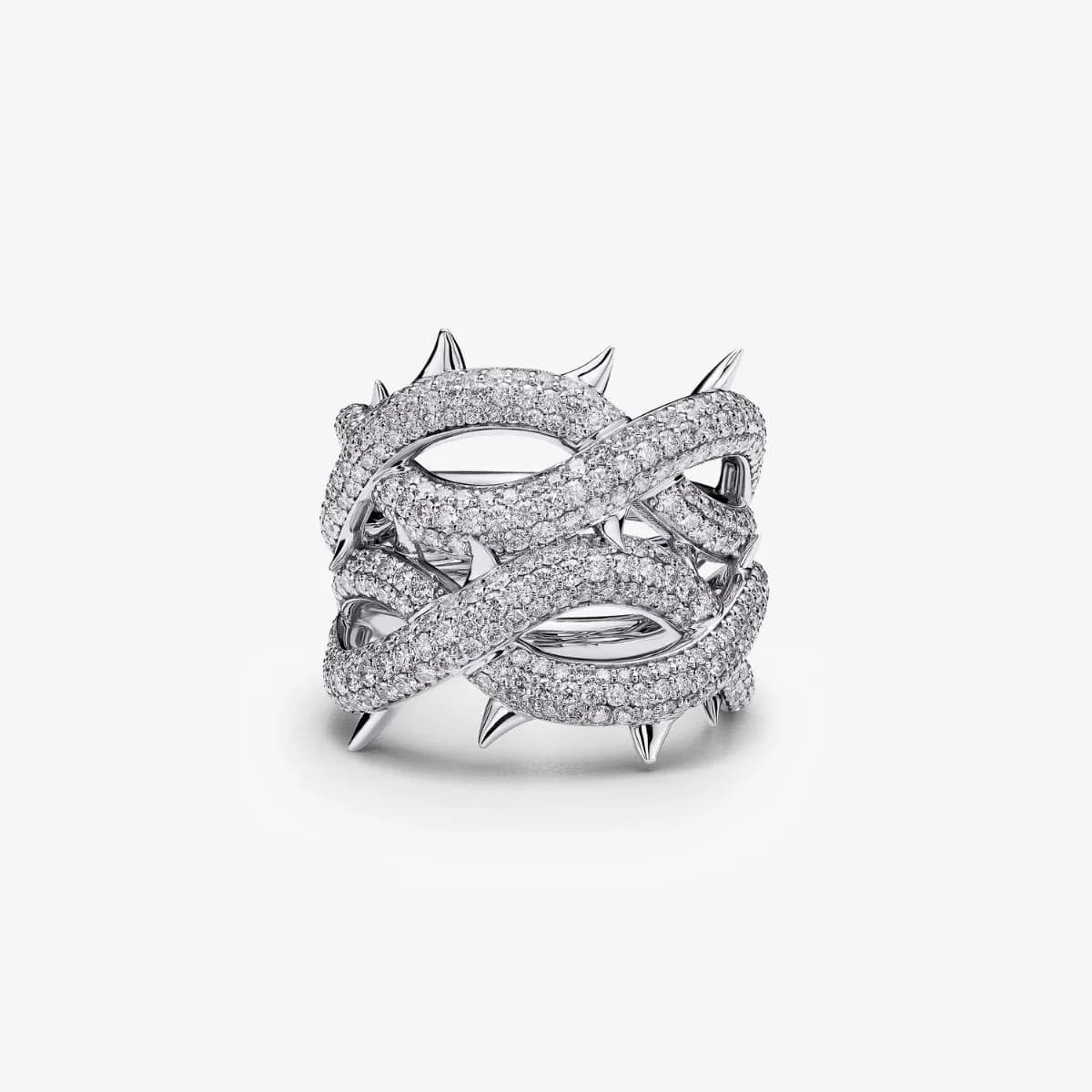 Sculptural diamond-set silver ring by Alex Moss NY