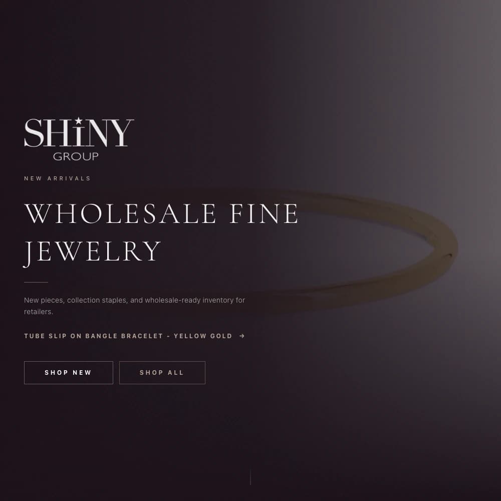 The Shiny Group wholesale storefront designed by H&CO, with its new-arrivals collection and gold jewelry
