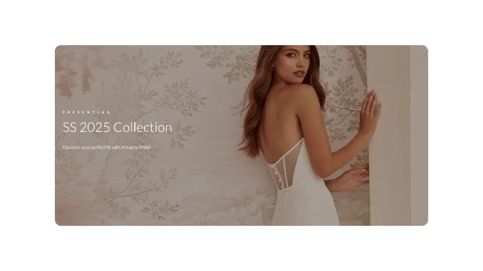 The Mikaella collection page from the Paloma Blanca website project.