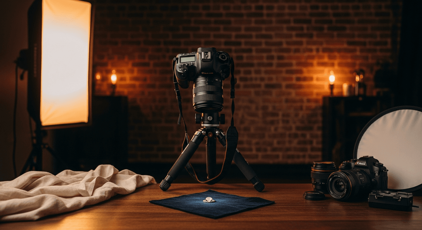 Behind the scenes luxury jewelry product photography setup