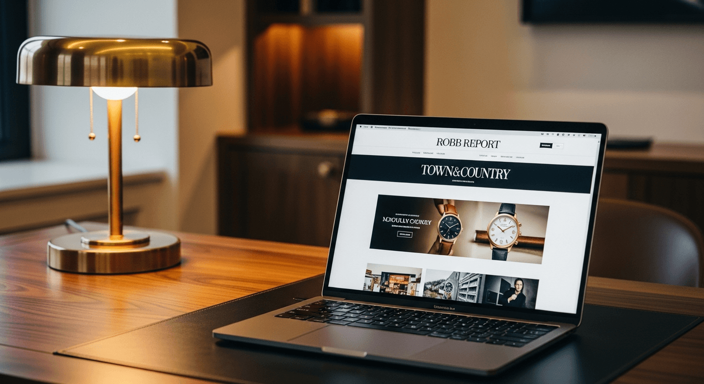 Premium editorial website displaying a luxury brand advertisement
