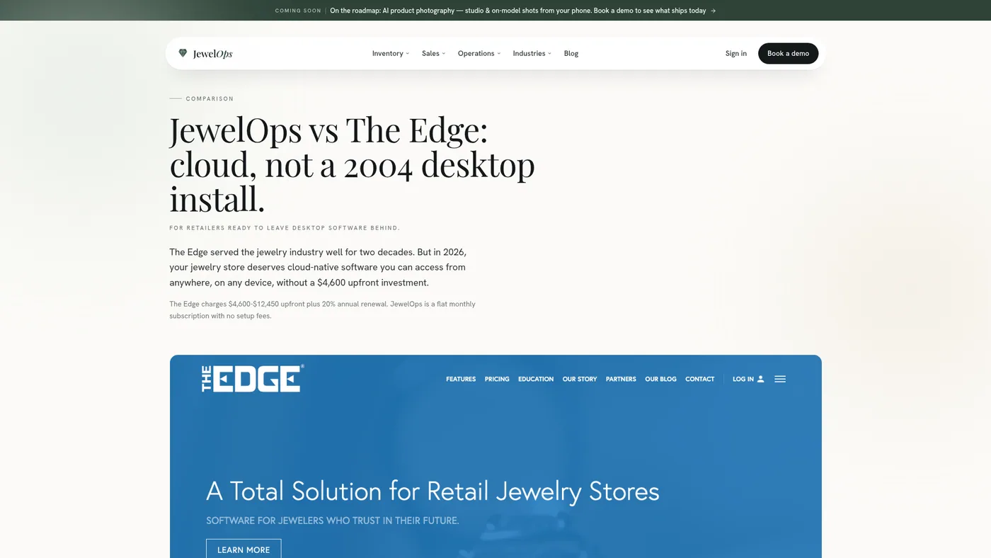 JewelOps competitor comparison page with dated screenshot