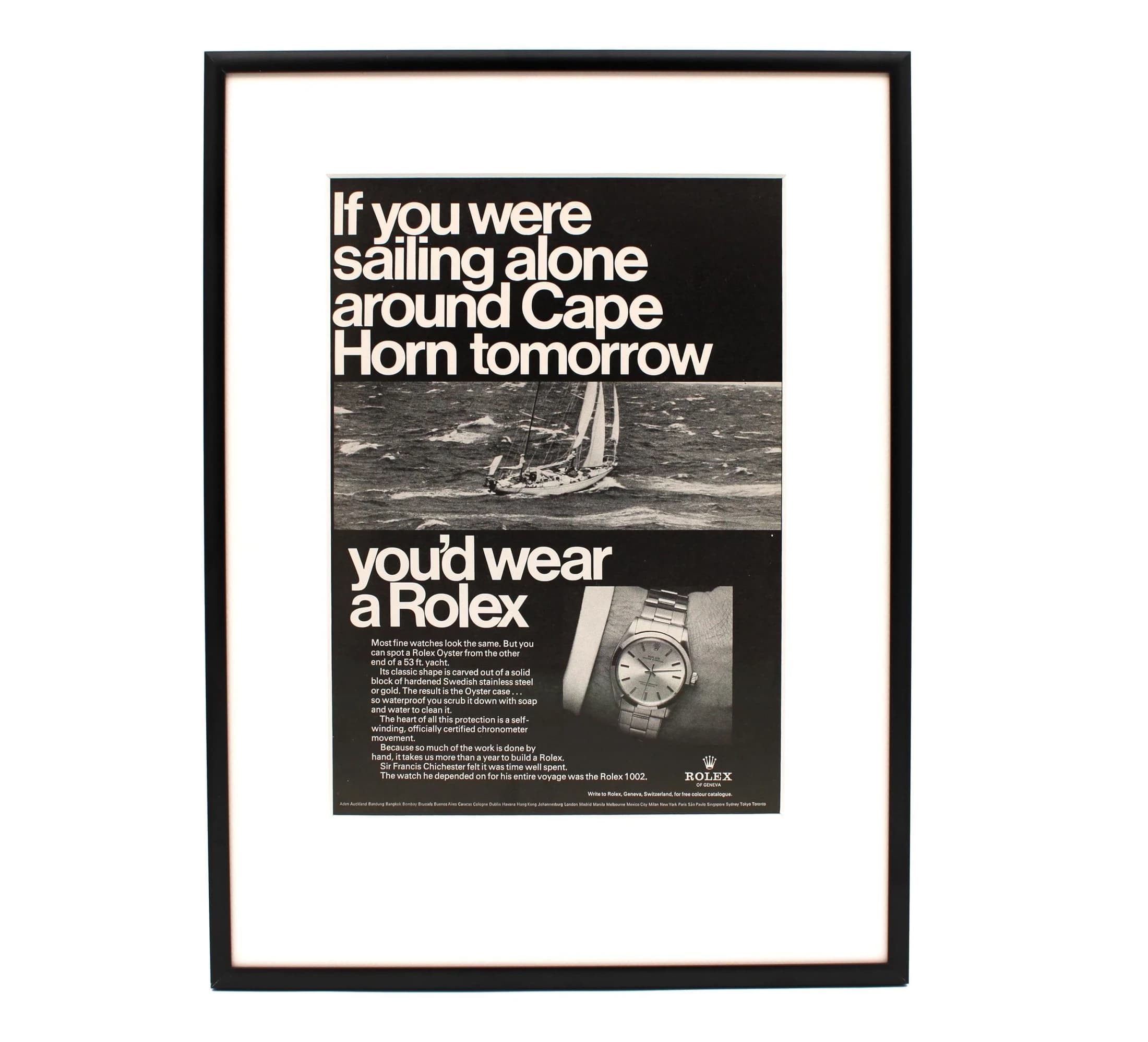 Rolex Oyster 1967 print ad from the If You Were campaign, aspirational adventure scenario