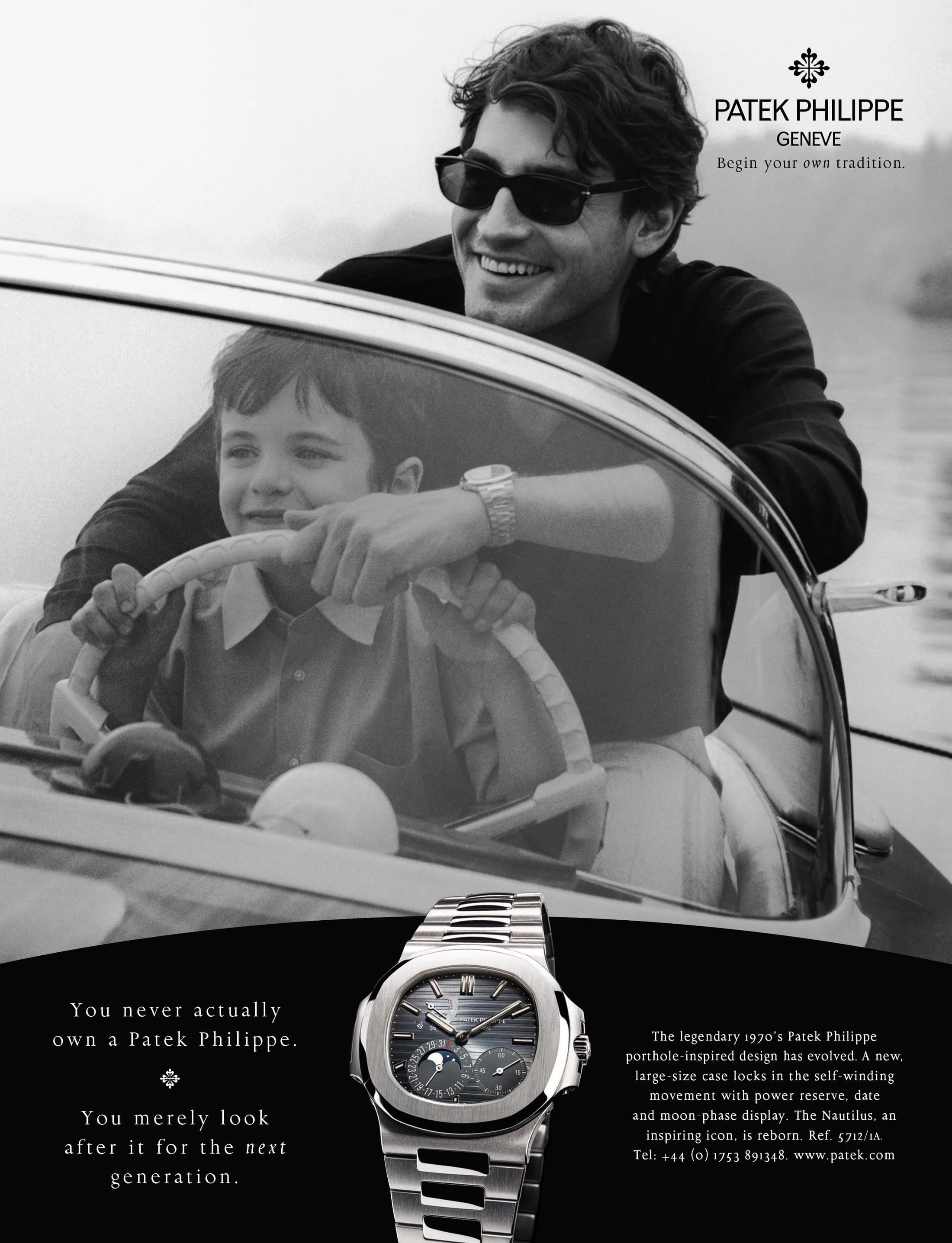 Patek Philippe Generations campaign by Peter Lindbergh, father and son on a boat, You never actually own a Patek Philippe