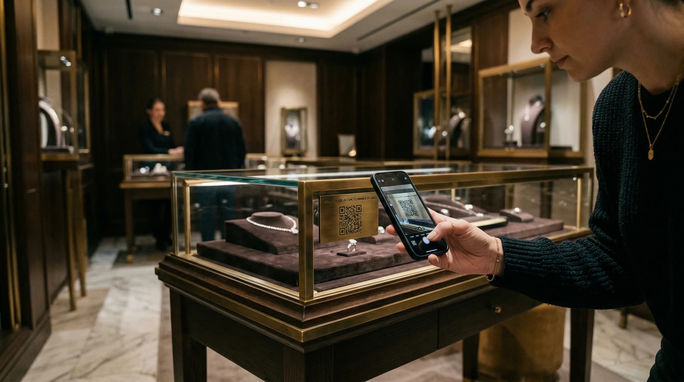 QR codes in jewelry showroom connecting digital marketing