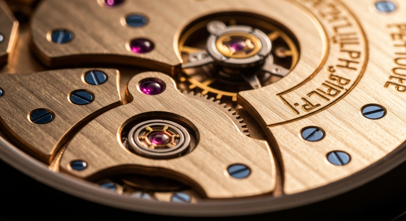 Brass watch movement macro